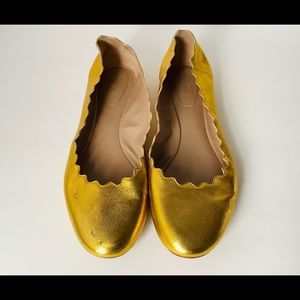 Chloe yellow gold leather scalloped ballet shoes